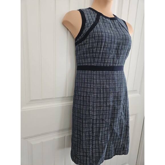 Talbots Navy Blue Textured Tweed Linen Cotton Sleeveless Sheath Dress Size 12 - Picture 2 of 9